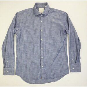 Billy Reid Standard Cut Mens Size Small Blue Pattern Spread Collar Long Sleeve